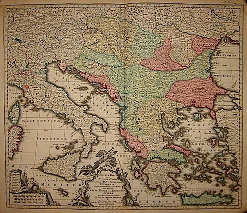 Seutter Matthaeus (1678-1757) Theatrum Belli sive Novissima Tabula qua maxima pars Danubii et praesertim Hungaria cum aliis adiacentibus Regionis, nec non Graecia, Morea, et Archipelagi Insulae accurate delineantur excusa et venalis exposita... 1740 ca. Augsburg